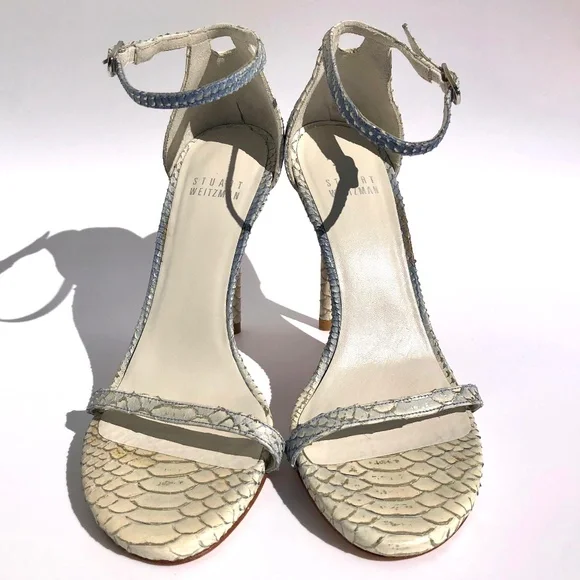 Stuart Weitzman Nudistsong Stiletto Heels Women 6M Ankle Strap Sandal Python
